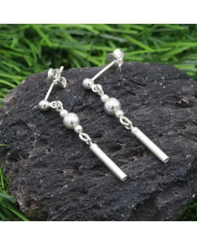 925 Sterling Silver Ball & Bar Dangle Earring Lightweight Jewelry