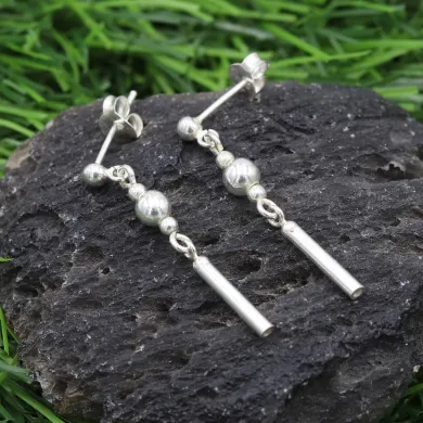 925 Sterling Silver Ball & Bar Dangle Earring Lightweight Jewelry