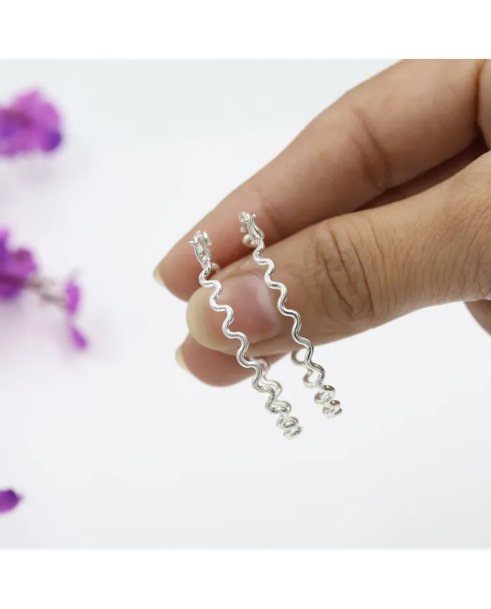 Zigzag Hoop Earrings in 925 Sterling Silver – Handmade Gift for Women
