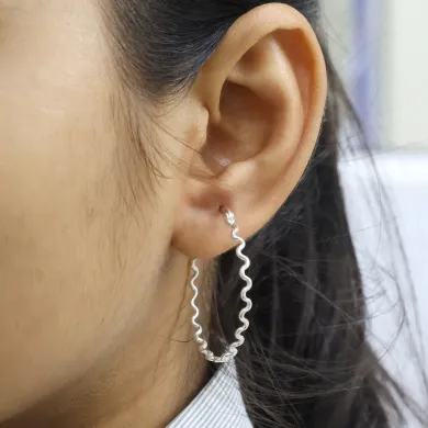 Zigzag Hoop Earrings in 925 Sterling Silver – Handmade Gift for Women