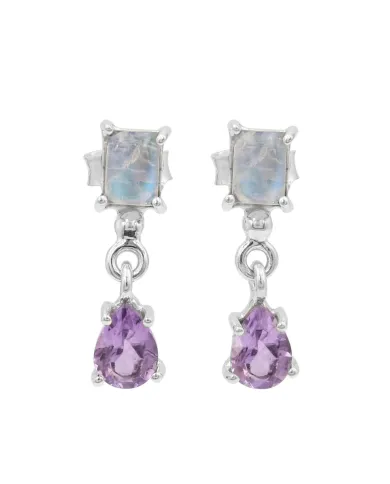 Amethyst & Moonstone Earrings - 925 Sterling Silver Handmade Jewelry