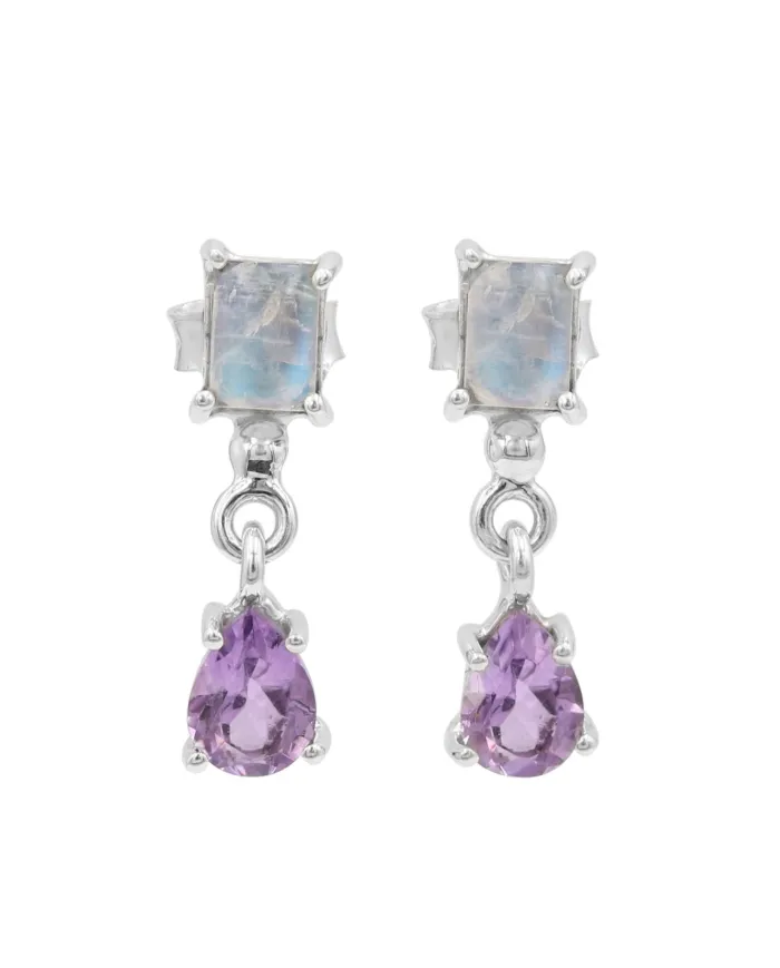 Amethyst & Moonstone Earrings - 925 Sterling Silver Handmade Jewelry