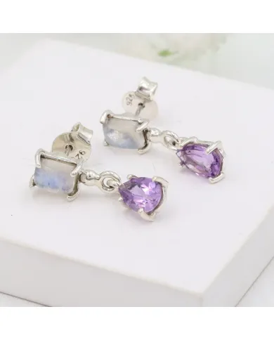 Amethyst & Moonstone Earrings - 925 Sterling Silver Handmade Jewelry