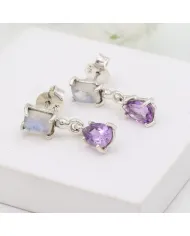 Amethyst & Moonstone Earrings - 925 Sterling Silver Handmade Jewelry