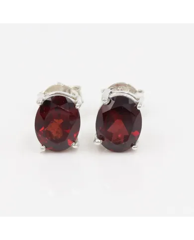 Garnet Stud Earrings - 925 Sterling Silver Minimalist Jewelry