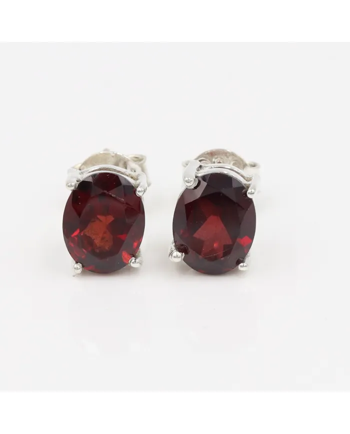 Garnet Stud Earrings - 925 Sterling Silver Minimalist Jewelry