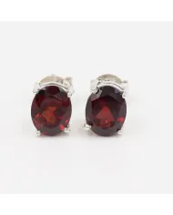Garnet Stud Earrings - 925 Sterling Silver Minimalist Jewelry