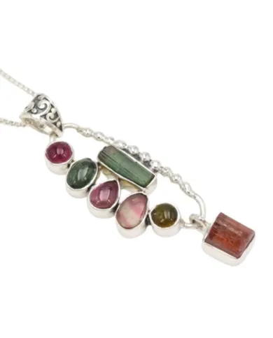 Multi Tourmaline Pendant 925 Sterling Silver Handmade Gemstone Jewelry