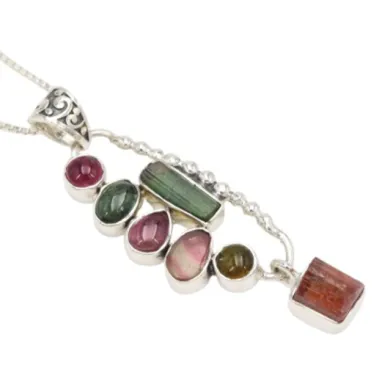 Multi Tourmaline Pendant 925 Sterling Silver Handmade Gemstone Jewelry