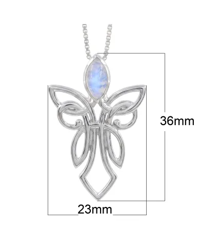 925 Sterling Silver Moonstone Celtic Guardian Angel Pendant Necklace