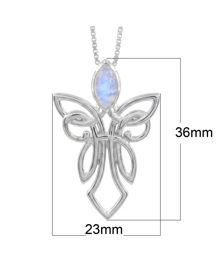 925 Sterling Silver Moonstone Celtic Guardian Angel Pendant Necklace