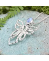 925 Sterling Silver Moonstone Celtic Guardian Angel Pendant Necklace