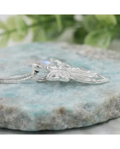 925 Sterling Silver Moonstone Celtic Guardian Angel Pendant Necklace