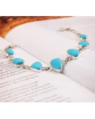 925 Sterling Silver Arizona Turquoise Link Bracelet for Women