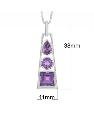 Multi-Shaped Amethyst Pendant 925 Sterling Silver Handmade Jewelry