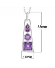 Multi-Shaped Amethyst Pendant 925 Sterling Silver Handmade Jewelry
