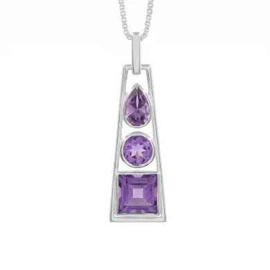 Multi-Shaped Amethyst Pendant 925 Sterling Silver Handmade Jewelry