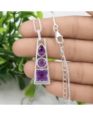 Multi-Shaped Amethyst Pendant 925 Sterling Silver Handmade Jewelry