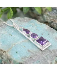 Multi-Shaped Amethyst Pendant 925 Sterling Silver Handmade Jewelry