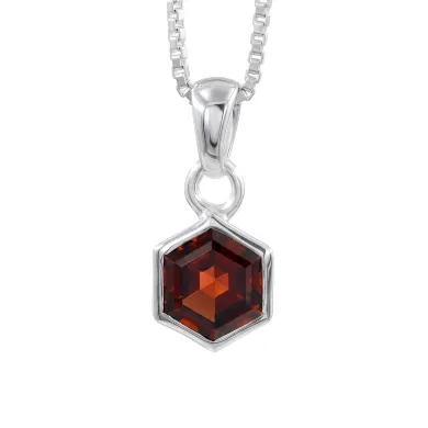 Hexagon Garnet Pendant 925 Sterling Silver Handmade Minimalist Jewelry