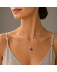Hexagon Garnet Pendant 925 Sterling Silver Handmade Minimalist Jewelry
