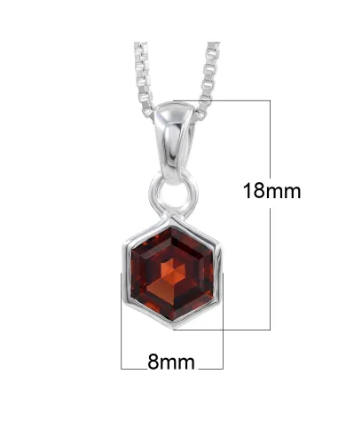 Hexagon Garnet Pendant 925 Sterling Silver Handmade Minimalist Jewelry