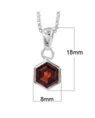 Hexagon Garnet Pendant 925 Sterling Silver Handmade Minimalist Jewelry