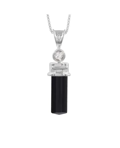 Black Tourmaline Crystal Pencil Pendant | 925 Sterling Silver Jewelry