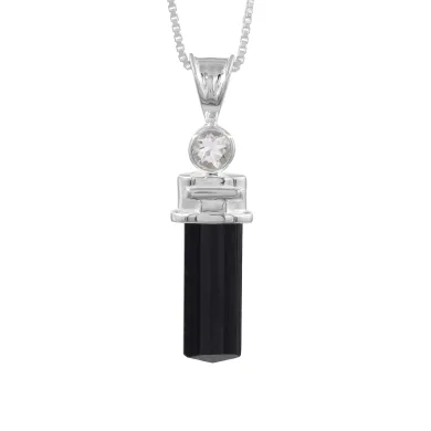 Black Tourmaline Crystal Pencil Pendant | 925 Sterling Silver Jewelry