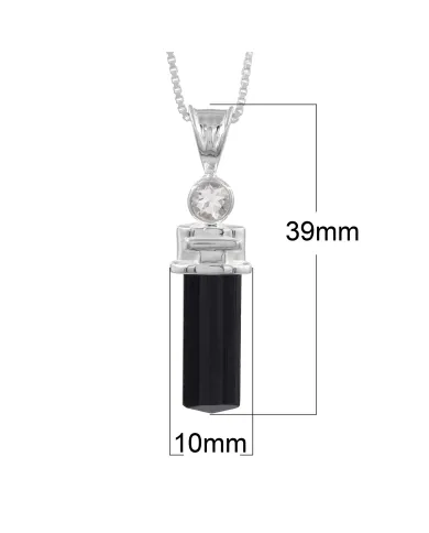 Black Tourmaline Crystal Pencil Pendant | 925 Sterling Silver Jewelry