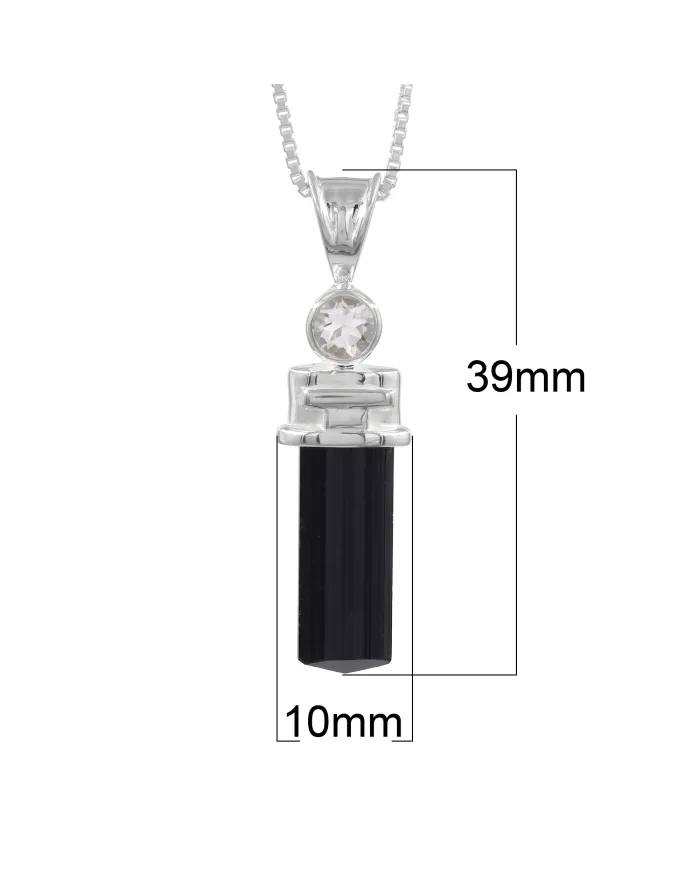 Black Tourmaline Crystal Pencil Pendant | 925 Sterling Silver Jewelry