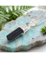 Black Tourmaline Crystal Pencil Pendant | 925 Sterling Silver Jewelry