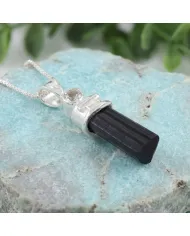 Black Tourmaline Crystal Pencil Pendant | 925 Sterling Silver Jewelry