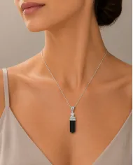 Black Tourmaline Crystal Pencil Pendant | 925 Sterling Silver Jewelry