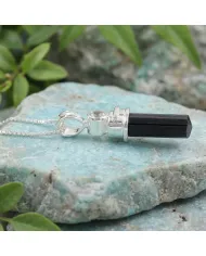 Black Tourmaline Crystal Pencil Pendant | 925 Sterling Silver Jewelry