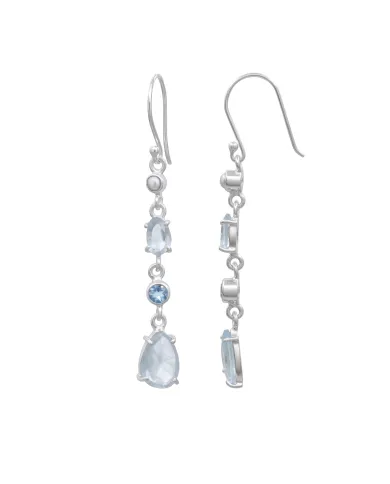 925 Sterling Silver Aquamarine Pearl & Swiss Blue Topaz Drop Earrings