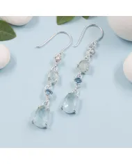 925 Sterling Silver Aquamarine Pearl & Swiss Blue Topaz Drop Earrings