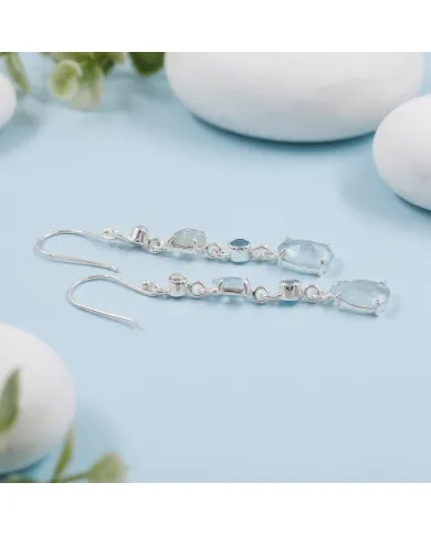 925 Sterling Silver Aquamarine Pearl & Swiss Blue Topaz Drop Earrings