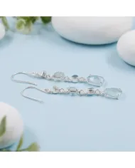 925 Sterling Silver Aquamarine Pearl & Swiss Blue Topaz Drop Earrings