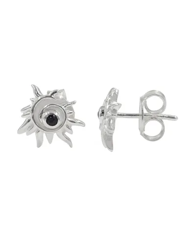 925 Sterling Silver Black Onyx Spiral Sunburst Stud Earrings for Women