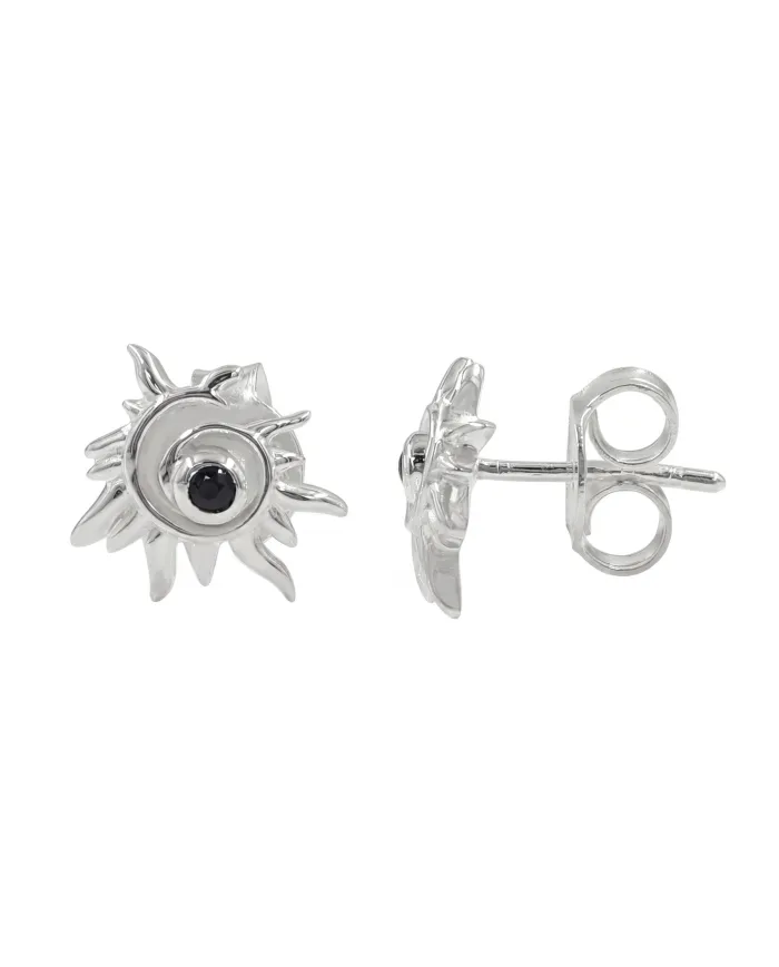 925 Sterling Silver Black Onyx Spiral Sunburst Stud Earrings for Women