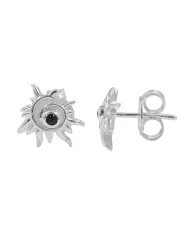 925 Sterling Silver Black Onyx Spiral Sunburst Stud Earrings for Women