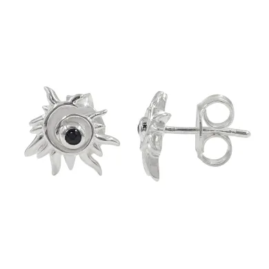 925 Sterling Silver Black Onyx Spiral Sunburst Stud Earrings for Women