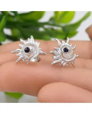 925 Sterling Silver Black Onyx Spiral Sunburst Stud Earrings for Women