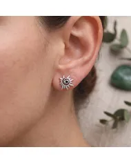 925 Sterling Silver Black Onyx Spiral Sunburst Stud Earrings for Women