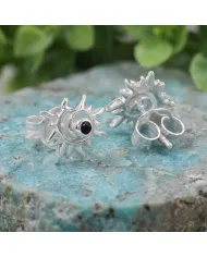 925 Sterling Silver Black Onyx Spiral Sunburst Stud Earrings for Women