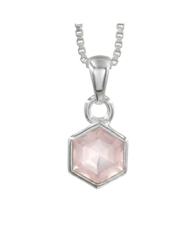 Hexagon Rose Quartz Pendant | 925 Sterling Silver Minimalist Jewelry