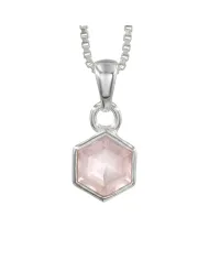 Hexagon Rose Quartz Pendant | 925 Sterling Silver Minimalist Jewelry
