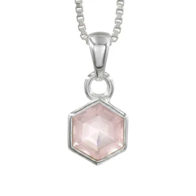 Hexagon Rose Quartz Pendant | 925 Sterling Silver Minimalist Jewelry