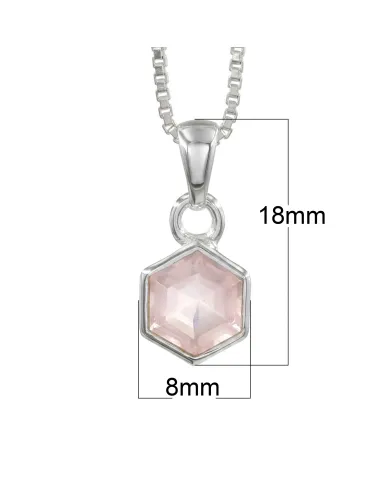 Hexagon Rose Quartz Pendant | 925 Sterling Silver Minimalist Jewelry